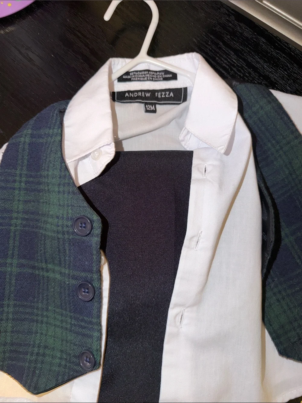 Andrew Fezza Navy and Green Plaid Boys' Blazer Vest